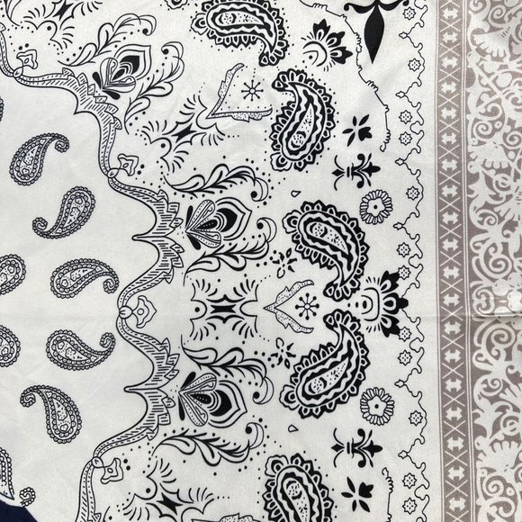 NEW Blue Ivory Paisley Floral Printed Square Silky Scarf Wrap - Picture 8 of 11